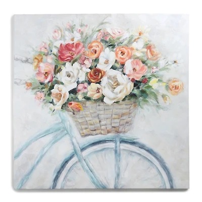 Floral Bike Basket Canvas Art Print