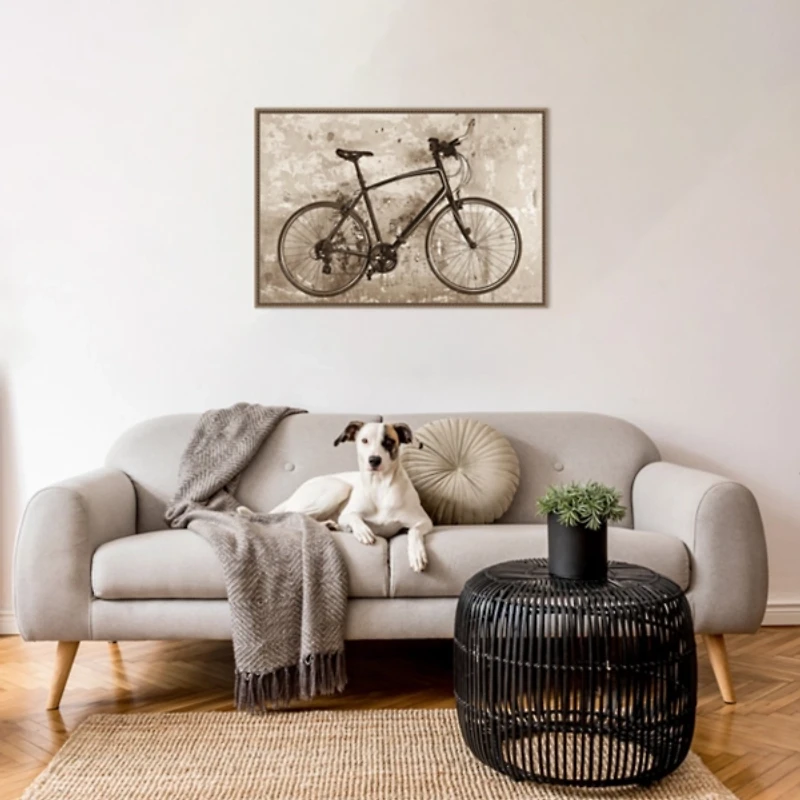 Black Bike Framed Canvas Art Print