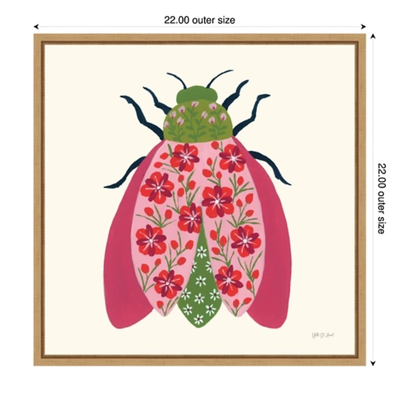 Pink Beetle Framed Canvas Art Print