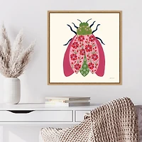 Pink Beetle Framed Canvas Art Print