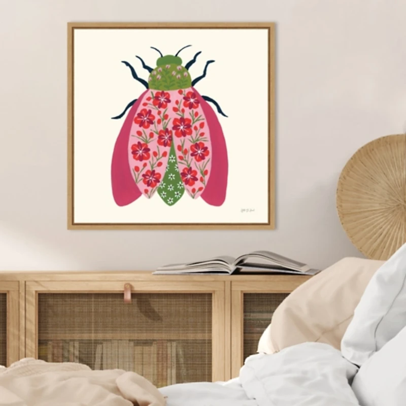 Pink Beetle Framed Canvas Art Print