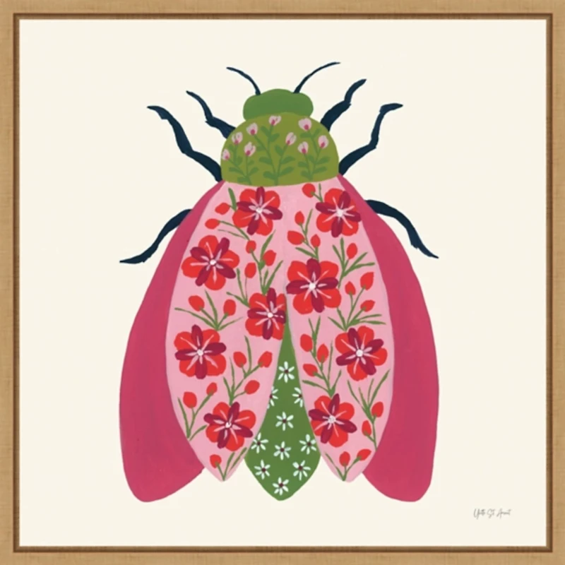 Pink Beetle Framed Canvas Art Print
