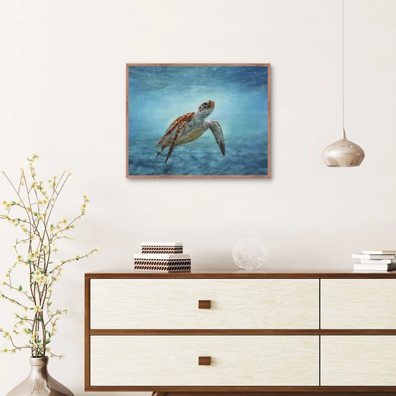 Serene Sea Turtle Framed Canvas Art Print