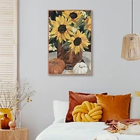 Sunflower Vase and Pumpkins Framed Canvas Print