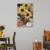 Sunflower Vase and Pumpkins Framed Canvas Print