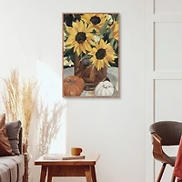 Sunflower Vase and Pumpkins Framed Canvas Print