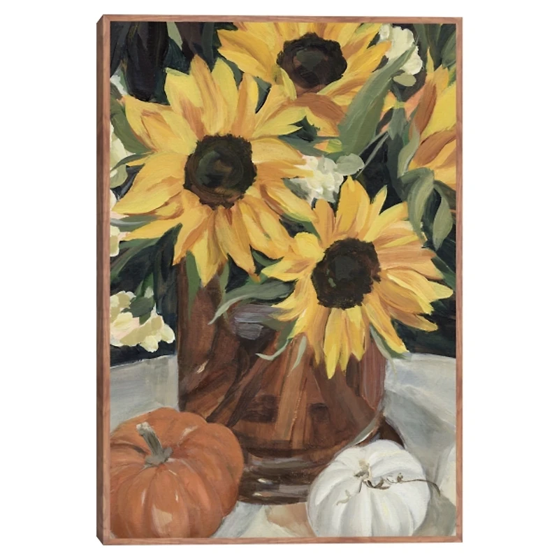 Sunflower Vase and Pumpkins Framed Canvas Print