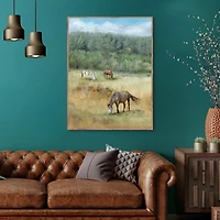 Three Grazing Horses Framed Canvas Art Print