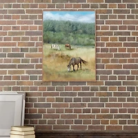 Three Grazing Horses Framed Canvas Art Print