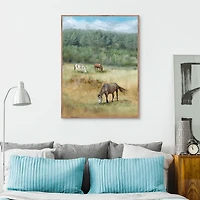 Three Grazing Horses Framed Canvas Art Print