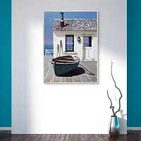 Blue Boat on Deck Framed Canvas Art Print