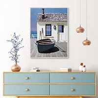 Blue Boat on Deck Framed Canvas Art Print