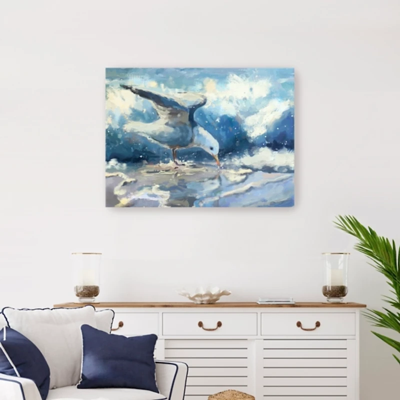 Blue Seagull and Waves Canvas Art Print
