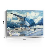 Blue Seagull and Waves Canvas Art Print