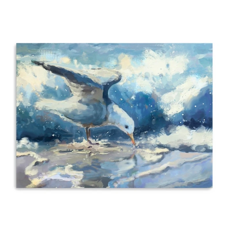 Blue Seagull and Waves Canvas Art Print