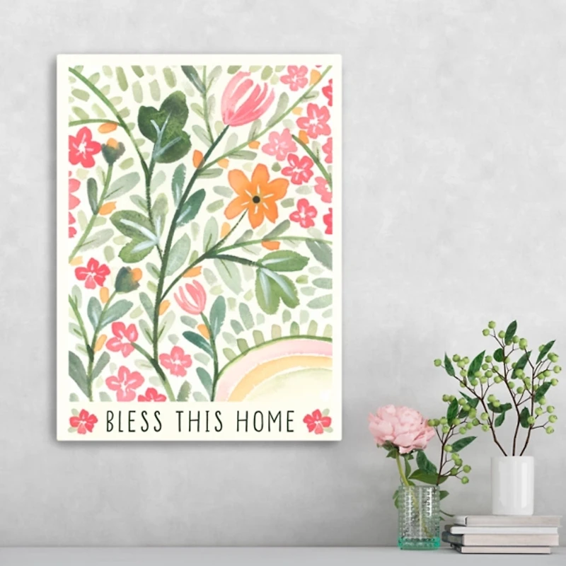Bless This Home Floral Canvas Art Print