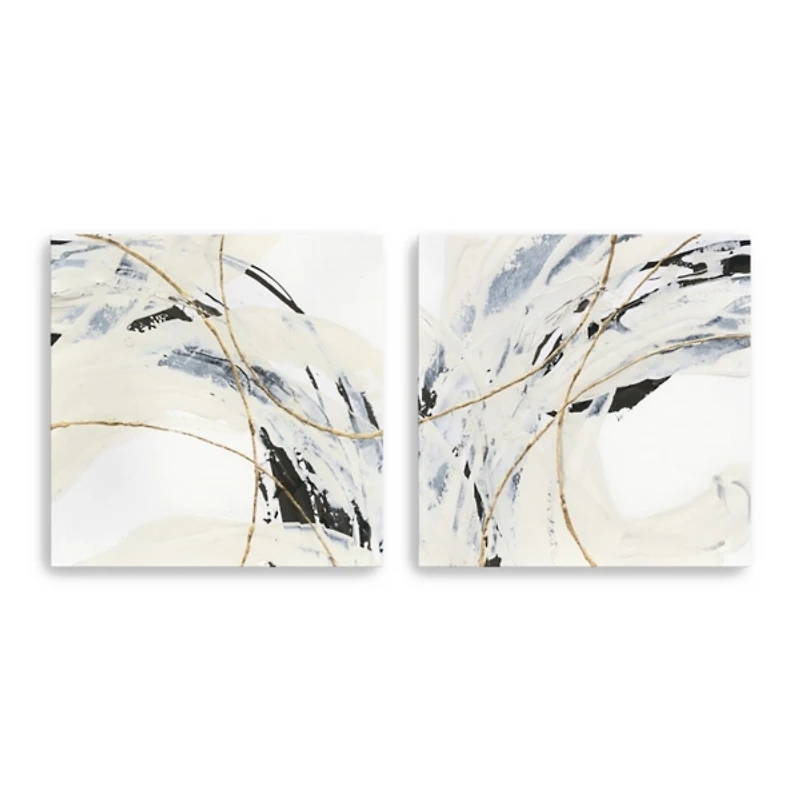 Gold and Cream Abstract Canvas Prints, Set of 2