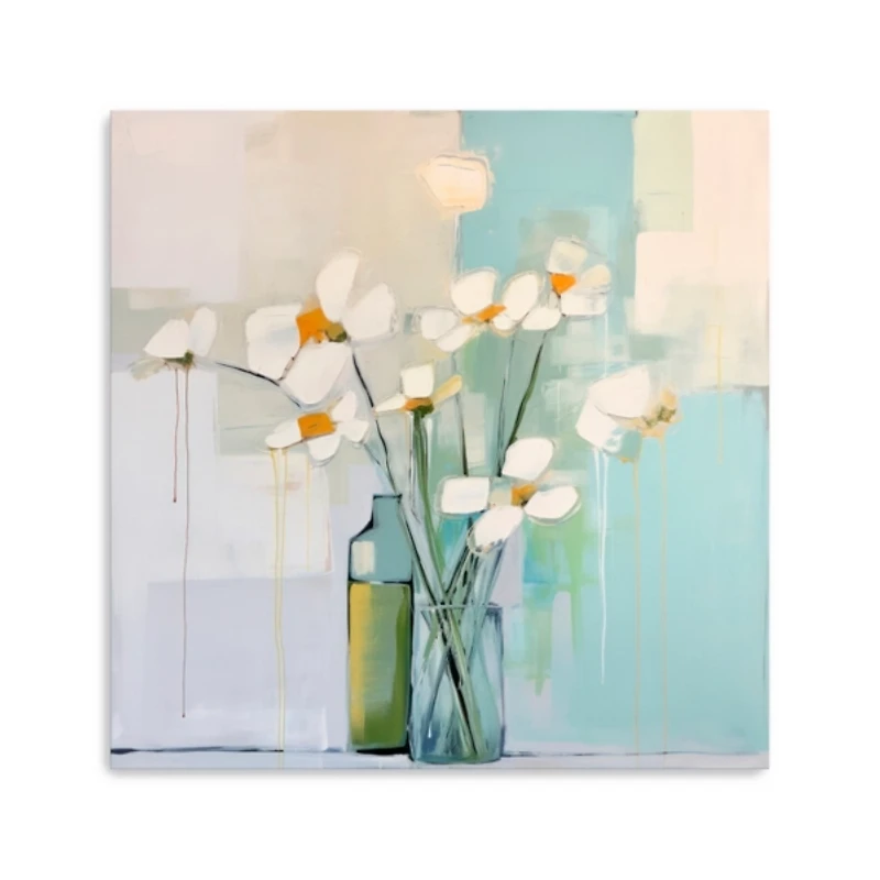 White Flowers on the Window Canvas Art Print