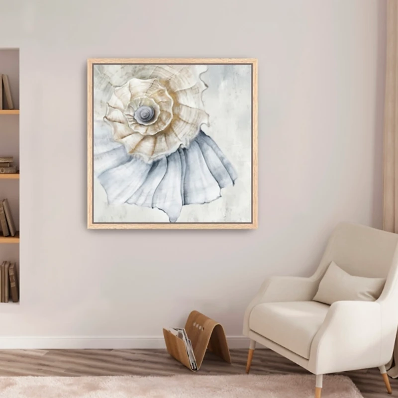 Blue Spiral Shell Framed Canvas Art Print