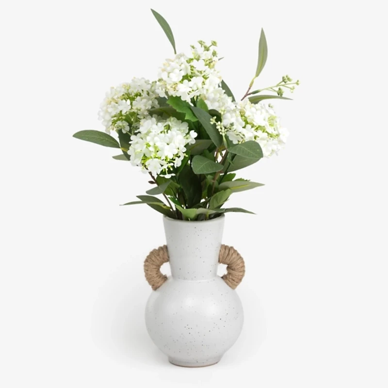 White Geranium Arrangement in Ceramic Vase
