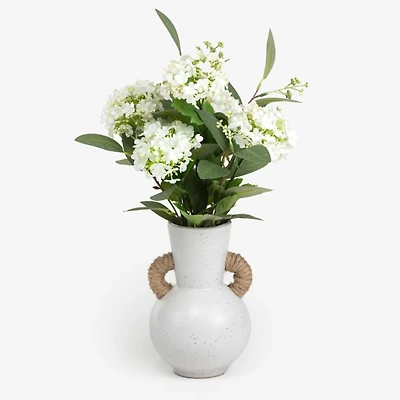 White Geranium Arrangement in Ceramic Vase