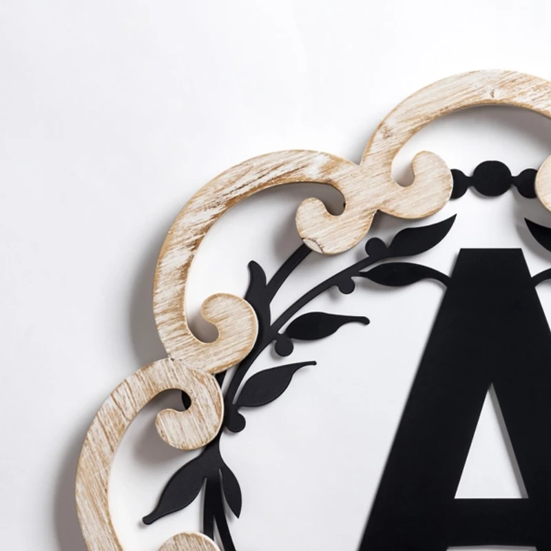 Scalloped Wood & Metal Monogram A Wall Plaque