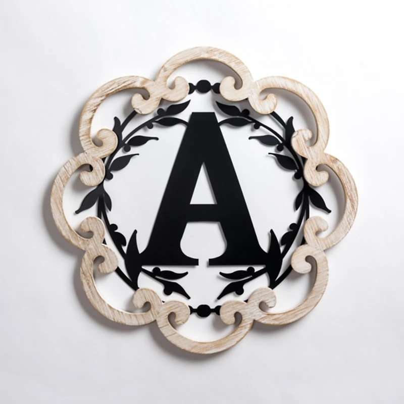 Scalloped Wood & Metal Monogram A Wall Plaque