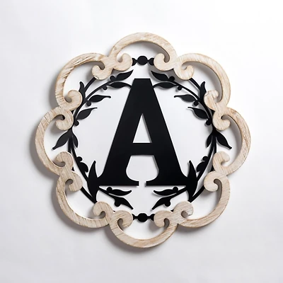 Scalloped Wood & Metal Monogram A Wall Plaque