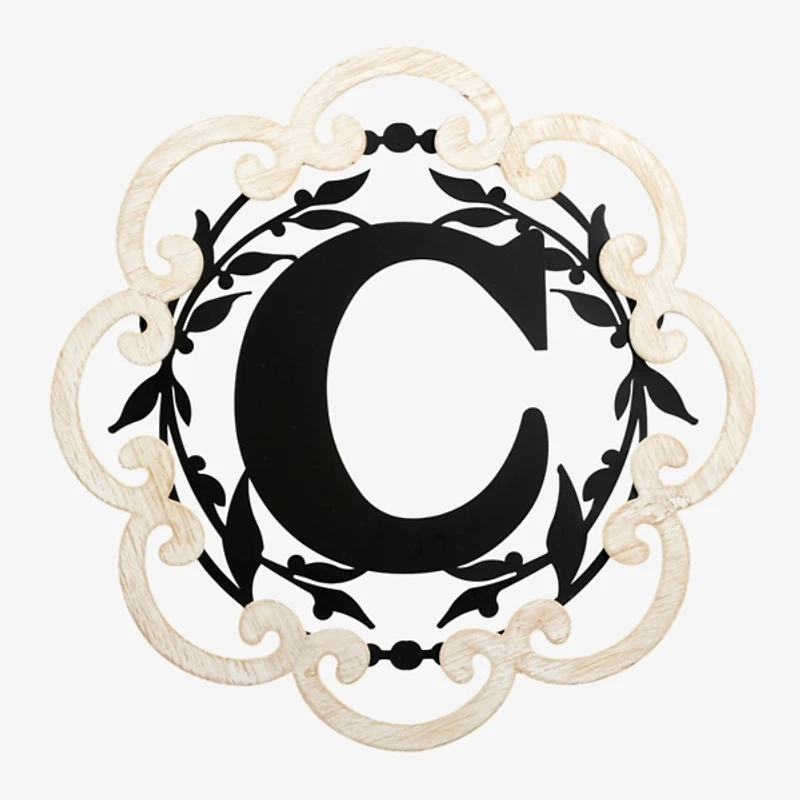 Scalloped Wood & Metal Monogram C Wall Plaque