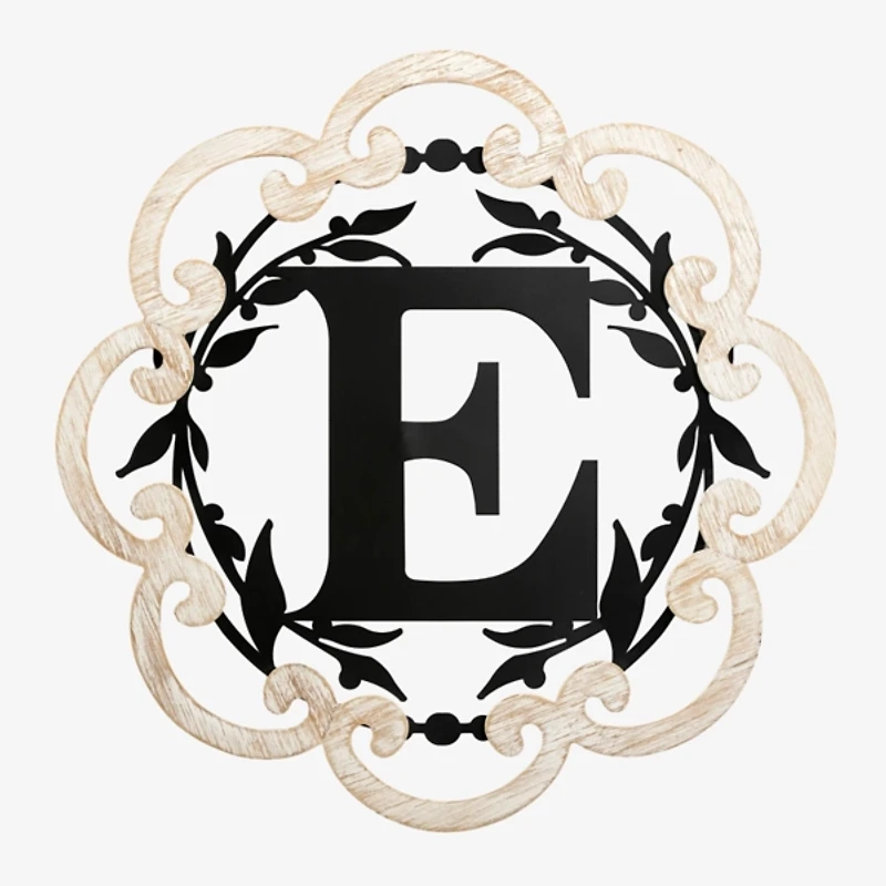 Scalloped Wood & Metal Monogram E Wall Plaque