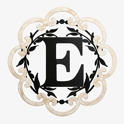 Scalloped Wood & Metal Monogram E Wall Plaque