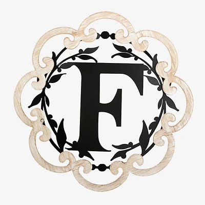 Scalloped Wood & Metal Monogram F Wall Plaque