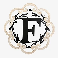 Scalloped Wood & Metal Monogram F Wall Plaque