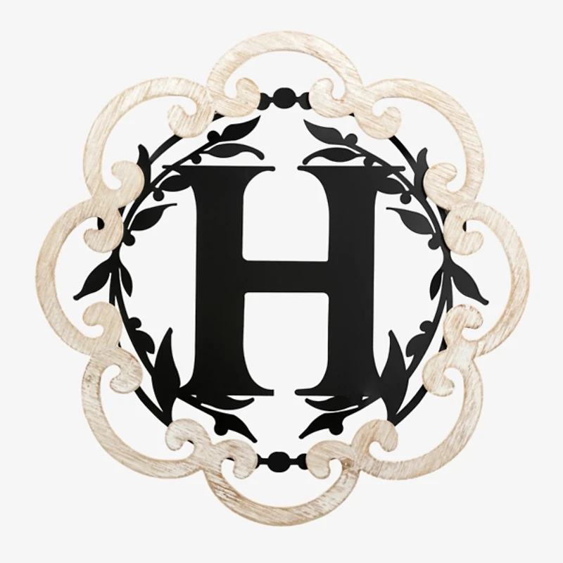 Scalloped Wood & Metal Monogram H Wall Plaque