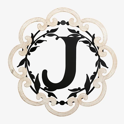 Scalloped Wood & Metal Monogram J Wall Plaque