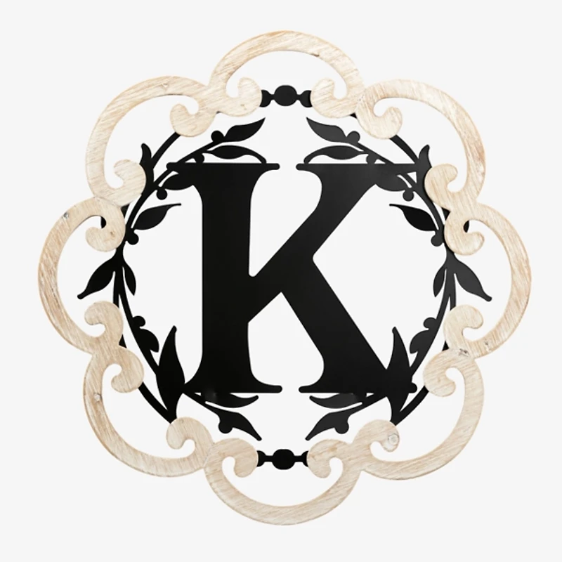 Scalloped Wood & Metal Monogram K Wall Plaque