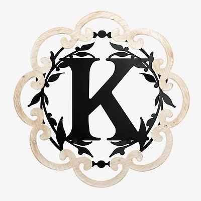 Scalloped Wood & Metal Monogram K Wall Plaque