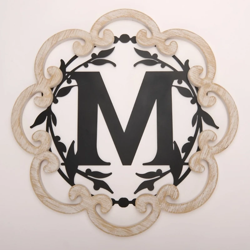 Scalloped Wood & Metal Monogram M Wall Plaque