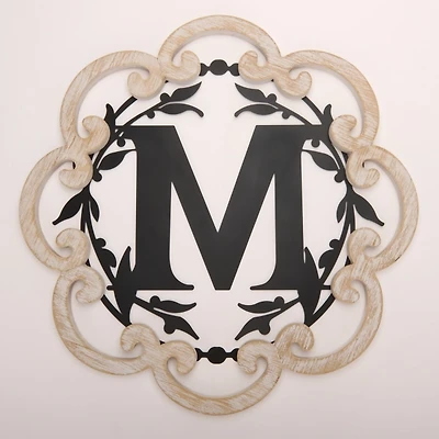 Scalloped Wood & Metal Monogram M Wall Plaque