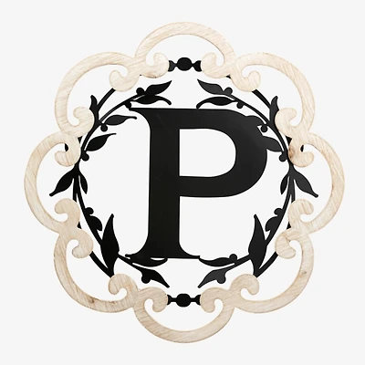 Scalloped Wood & Metal Monogram P Wall Plaque
