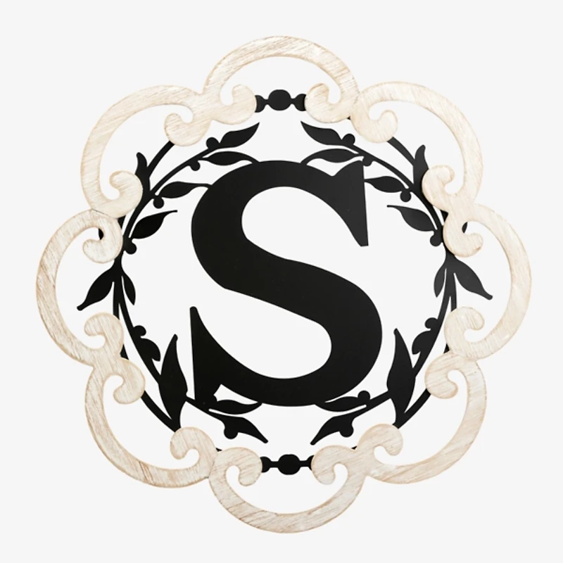 Scalloped Wood & Metal Monogram S Wall Plaque