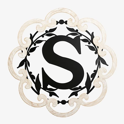 Scalloped Wood & Metal Monogram S Wall Plaque