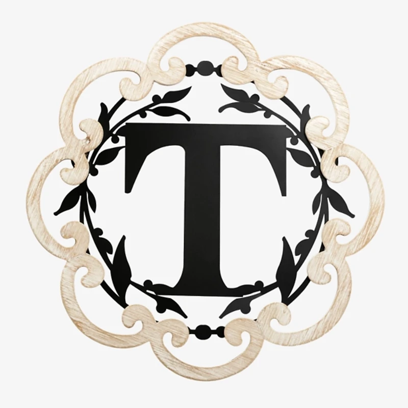 Scalloped Wood & Metal Monogram T Wall Plaque