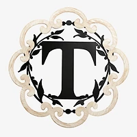 Scalloped Wood & Metal Monogram T Wall Plaque