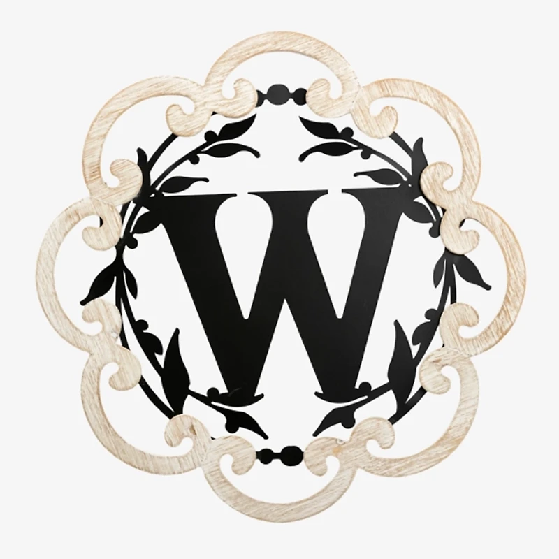 Scalloped Wood & Metal Monogram W Wall Plaque
