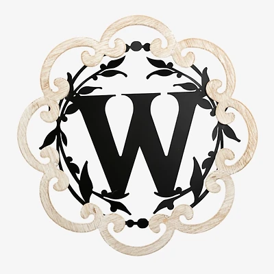 Scalloped Wood & Metal Monogram W Wall Plaque