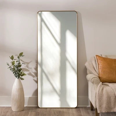 Antique Brass Nouveau Curved Corner Leaner Mirror