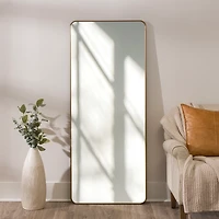 Antique Brass Nouveau Curved Corner Leaner Mirror