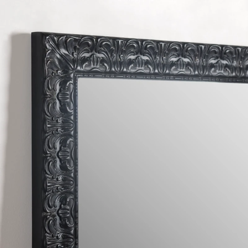 Black Ornate Wood Leaner Mirror