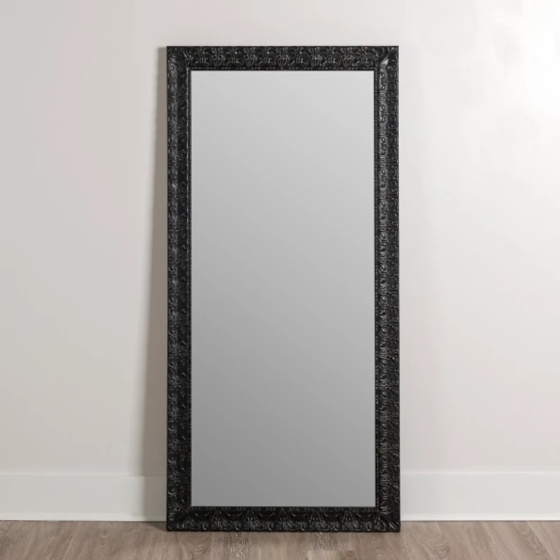 Black Ornate Wood Leaner Mirror